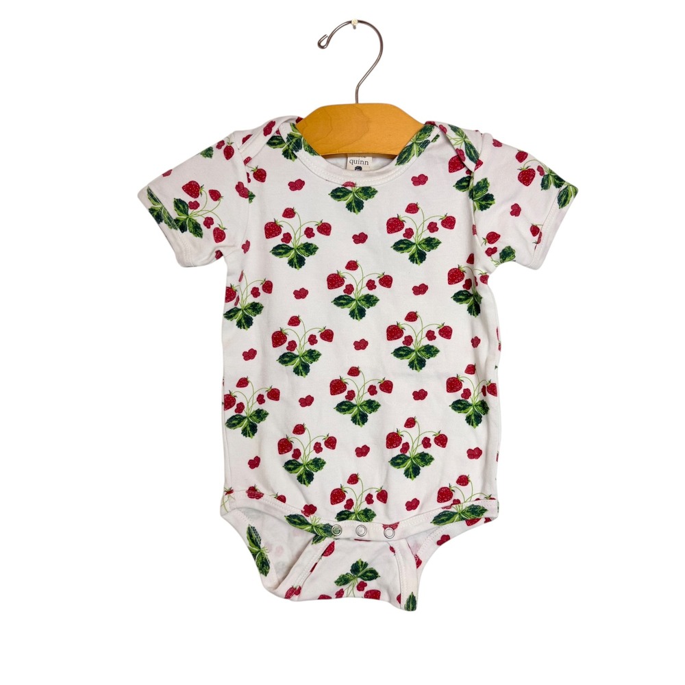 Kate Quinn Strawberry Print Organic Cotton Bodysuit 12-18M White Red Kids